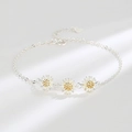 Elegante bracciale in argento sterling S925 con margherite e ciondolo a cuore - Stile Margherita
