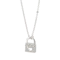 Silver padlock necklace featuring a sparkling heart pattern and pavé cubic zirconia - 925 Silver / White Gold