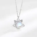 Collana gatto pianeta in argento sterling S925 con ciondolo in pietra di luna - Argento 925 / Oro Bianco