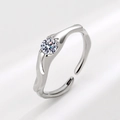 Anello aperto irregolare in argento sterling S925 con uno zircone rotondo lucido - Aperto Regolabile / Oro Bianco