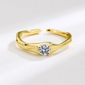 Elegante anello in argento S925 dorato 18K con forma ondulata irregolare e pietra di zircone - Aperto Regolabile / Oro