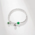 Pulsera de cuentas de plata S925 con colgante de sandía esmaltada y símbolo Fu chino - Plata 925 / Plateado