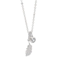 Silver feather and round pendant necklace with sparkling crystal inlay for women - 925 Silver / Women's Set Necklace