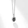 Elegant S925 sterling silver necklace with a black zircon pendant on a white background - Black Zirconia Necklace Set / 925 Silver