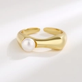 Elegante S925 zilveren open ring met golvend ontwerp en een witte parel in het midden - Verstelbaar Open / Goud
