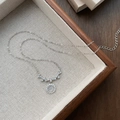 Elegant S925 sterling silver necklace with round moonstone pendant and zircon halo - 925 Silver / White Gold
