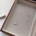 Collana in argento sterling S925 con pendente stella luna zirconi pavé a forma di Y - Argento 925 / Oro Bianco