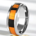 Anillo de acero de titanio para hombre con incrustación naranja y negra, estilo hip-hop. - US 6 / Anillo ancho de retazos geométricos modernos (14-D-3) / Color acero