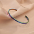 Rainbow iridescent stainless steel C-shaped open cuff bracelet for women adjustable jewelry - C-Shaped Plain Bangle (C-8) / 6mm Width / Rainbow