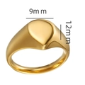 Dimensiones detalladas de la cara en forma de corazón de este anillo de sello oro. - Talla 6 / Estilo de Corazón (13-D-1) / Dorado