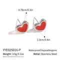 Waterproof stainless steel heart earrings in silver and red finish with dimensions - Yye025016-p