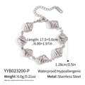 Macro detail of waterproof stainless steel shell heart bracelet with dimensions and specs - Yyb023200-p