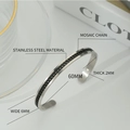 Bracciale rigido in acciaio inox con inserto a catena a mosaico nero e dimensioni - Catena Nera Forma C Acciaio