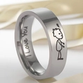 Anillo de acero inoxidable para hombre grabado con I Love You y diseño de caricatura - US 5 / Estampado de Figura de Palo-Hombres(34-B-5)