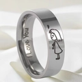 Anillo de acero inoxidable minimalista con grabado 'I Love You' y dibujo de niña - US 10 / Estilo Niña (Plata)