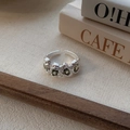 Anello regolabile in argento S925 con trama irregolare e pietre preziose verdi - Aperto Regolabile / Stile Quattro Pietre Verde Scuro (D777)