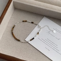 S925 sterling silver bracelet with tiger eye stones in a wooden jewelry gift box - 925 Silver / Silver