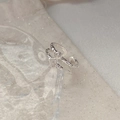 Double-layered S925 sterling silver open ring with round and rectangular zircon stones - Adjustable Open / Silver