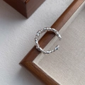 Minimalist S925 sterling silver twisted knot open ring on a wooden jewelry display box - Silver