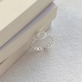 Eleganter Ring aus 925er Sterlingsilber mit Mondstein und gewebtem Ketten-Design - Einstellbar Offen / Silber
