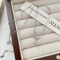 Elegante collana con luna e stella in argento sterling S999 con accenti di zircone - Argento 990 / Oro Bianco