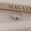 Lussuoso anello in argento sterling S925 con quadrifogli colorati e zirconi - Aperto Regolabile / Oro Bianco