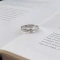Minimalist S999 sterling silver knot ring with sparkling zircon inlays on an open band - Adjustable Open / Women's Fine Silver