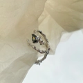 Anello in argento S925 con texture irregolare e zircone a goccia cangiante regolabile - Aperto Regolabile / Stile Pietra Cangiante a Goccia (D776)