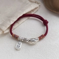 Bracciale S999 in argento con gatto portafortuna e corda rossa intrecciata a mano - Stile Intrecciato Rosso Gatto della Fortuna / Rosso
