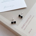 Orecchini a cerchio a fiocco in argento S925 con zirconi neri a cuore dal design raffinato - Argento 925 / Argento