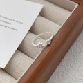 Frosted S999 silver open ring with cute cat paw design and pink heart gemstone - Adjustable Open / Women's Style (D832)