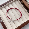 S925 silver red woven rope bracelet with horse and coin charms on jewelry box - 925 Silver / Silver