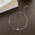 Sparkling S925 sterling silver bracelet featuring a round zircon and embossed link chain - 925 Silver / White Gold