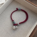 Pulsera S999 de plata de ley con cuerda roja y colgante de calabaza con símbolo Fu chino - Plata 990 / Color Vintage