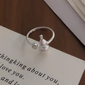 S925 sterling silver frosted gourd open ring with a small round diamond accent for women - Adjustable Open / Silver