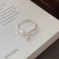 Verstellbarer S925 Sterling Silber Doppelring mit Schleife und Kugelanhänger - Einstellbar Offen / Silber