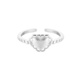 Bague réglable en argent sterling S925 avec cœur mat et bordure florale en dentelle - Ouvert Ajustable / Cœur en Argent
