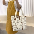 Brown and white canvas tote bag featuring cartoon bear prints and BEAR text - Cute Bear / Khaki