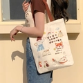 Sac cabas en toile blanche avec bandoulières marron et dessins animés mignons - Étudier Dur Futur Toi