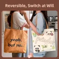 Wende-Tote-Bag mit brauner Papieroptik und Panda-Canvas-Design auf der Rückseite - Zongzi-Panda / Gebrochenes Weiß