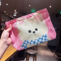 Pink cartoon canvas storage bag with cute yellow dog print and sturdy hand strap - Small Yellow Cat