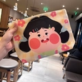 Cute canvas storage bag with cartoon girl print and zipper closure in beige - Chubby Girl