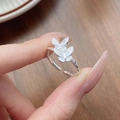 Anillo abierto doble mariposa de plata S925 con alas texturizadas y diseño ajustable - Abierto Ajustable / Plateado