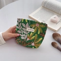 Vintage floral canvas makeup bag in dark green with woven jacquard pattern and metal zip - S / Green Forest