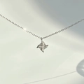 S925 sterling silver windmill pendant necklace with shimmering zircon stones for women - 925 Silver / White Gold