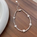 S925 sterling silver butterfly beaded bracelet featuring textured metallic silver charms - 925 Silver / Silver