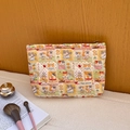 Quilted cotton makeup bag with cute cat prints and secure zipper for travel storage - Baking Kitty