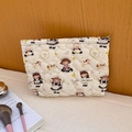 Quilted heart pattern makeup bag with cute cartoon prints and sturdy silver zipper - Maid Rabbit