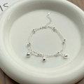 Minimalistisches S925 Sterling Silber Doppelarmband mit polierten Herzanhängern und Perlen - 925er Silber / Silber