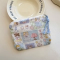 Cute cartoon canvas mini coin purse featuring floral and bear patterns with zipper - Meow Fairy Tale